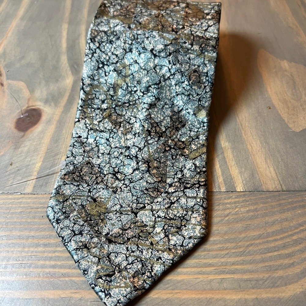 Frog Mens Necktie 100% Silk Abstract Marbled Blue Gold OS